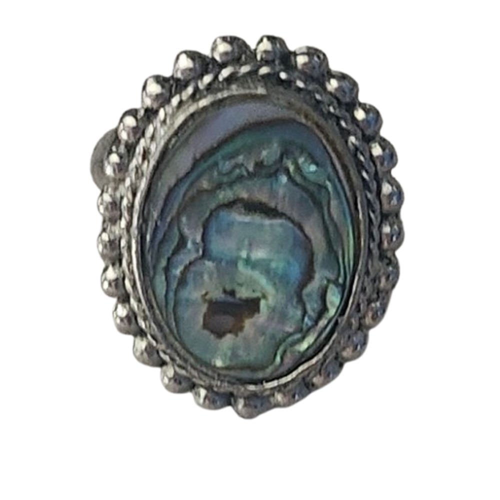 Vtg Silver Abalone Adjustable Ring